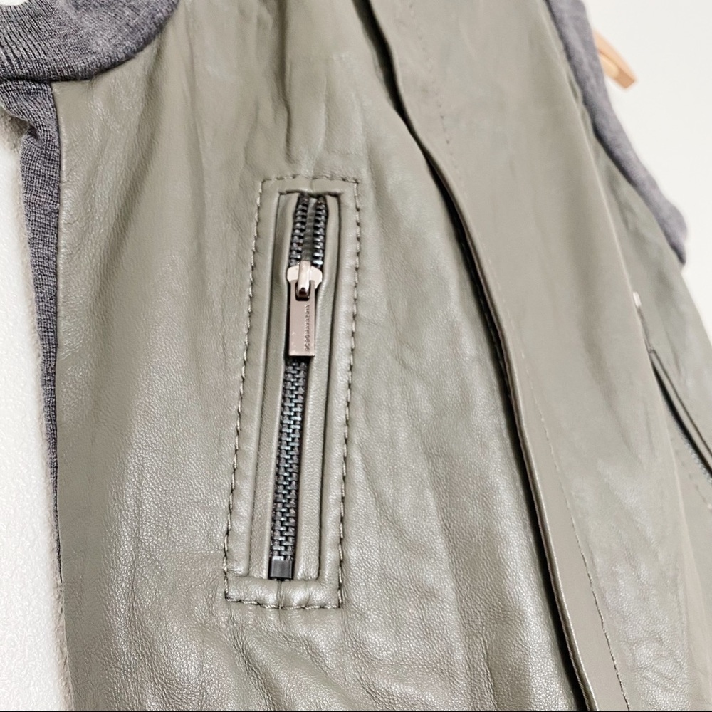 BCBGMaxAzria Leather Wool Vest Zip Up Olive Green Minimalist Quiet Luxury Size S - Picture 5 of 10